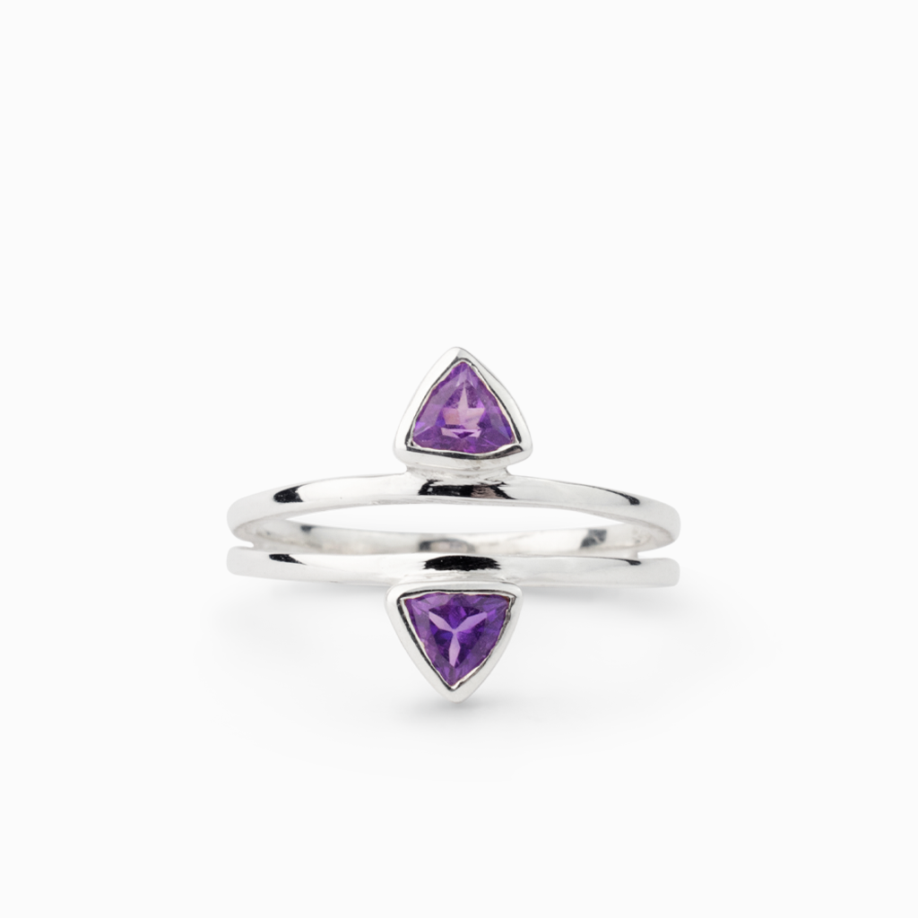 Double triangle shape Amethyst Ring