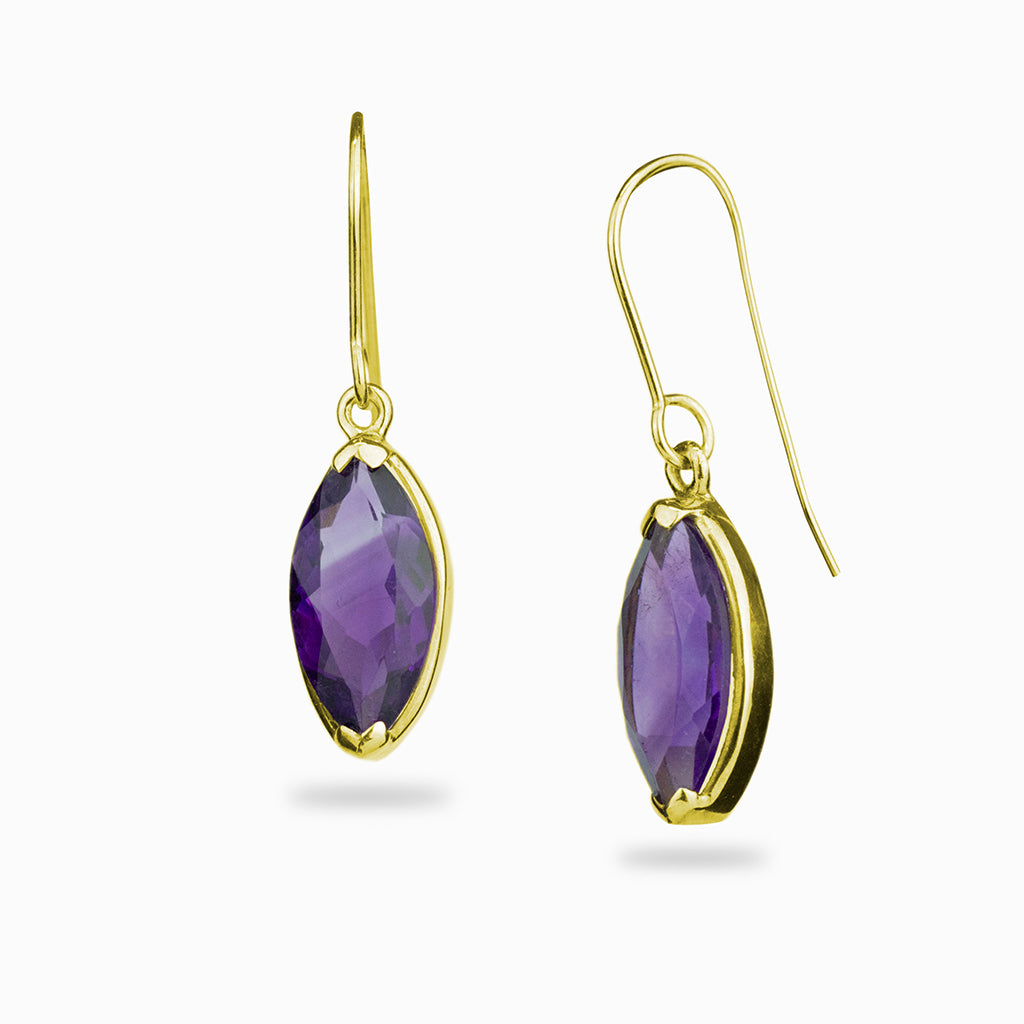 Marquis shaped Amethyst earrings in Yellow gold vermeil