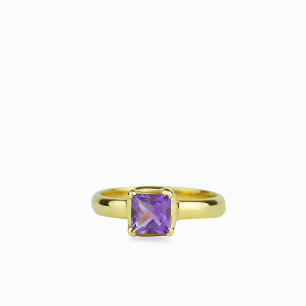 Amethyst ring vermeil yellow gold faceted 