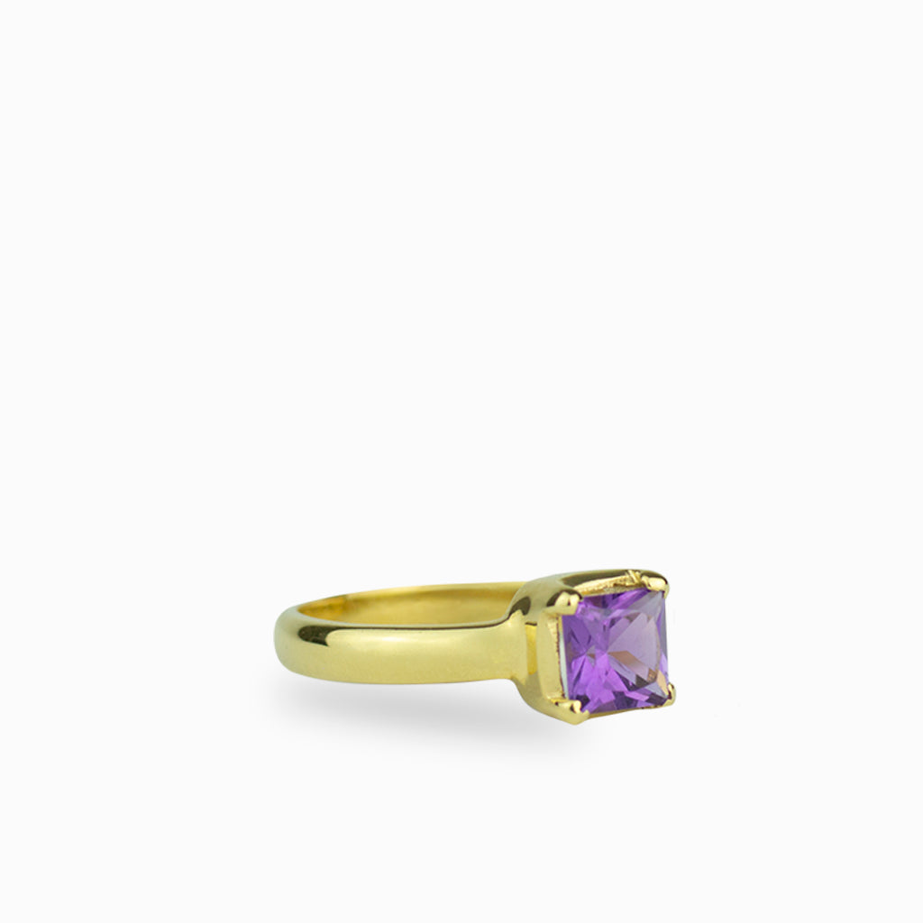 Amethyst ring vermeil yellow gold faceted