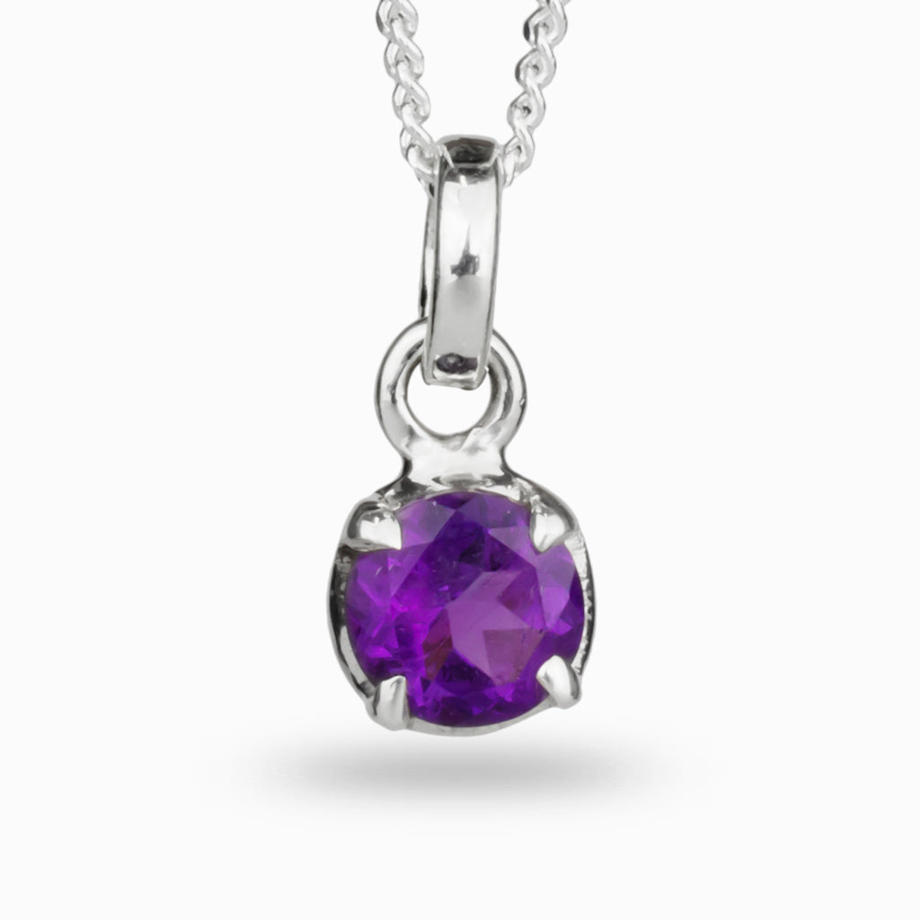 Small Birthstone collection round shape Amethyst Necklace in silver. 