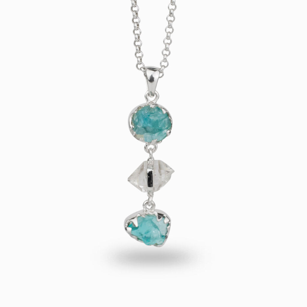 3 tier Apatite & Herkimer Diamond Necklace