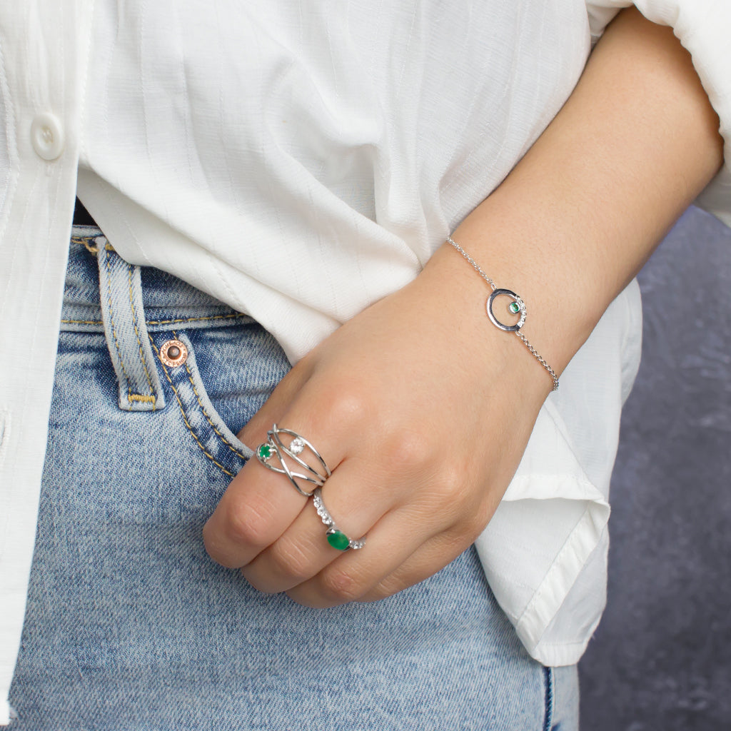 Emerald and White Topaz Ring