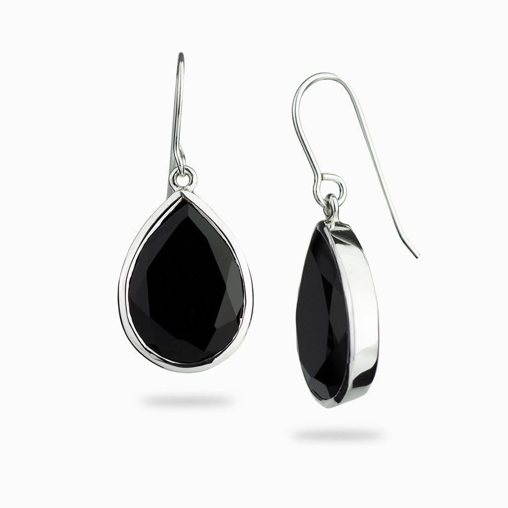 faceted teardrop black onyx earrings