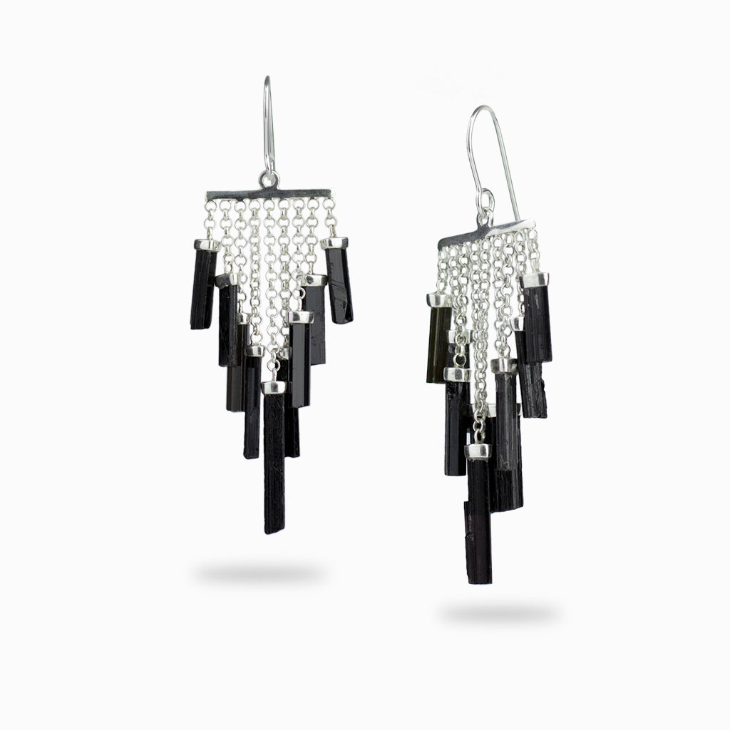 Black tourmaline multi stone hook drop earrings