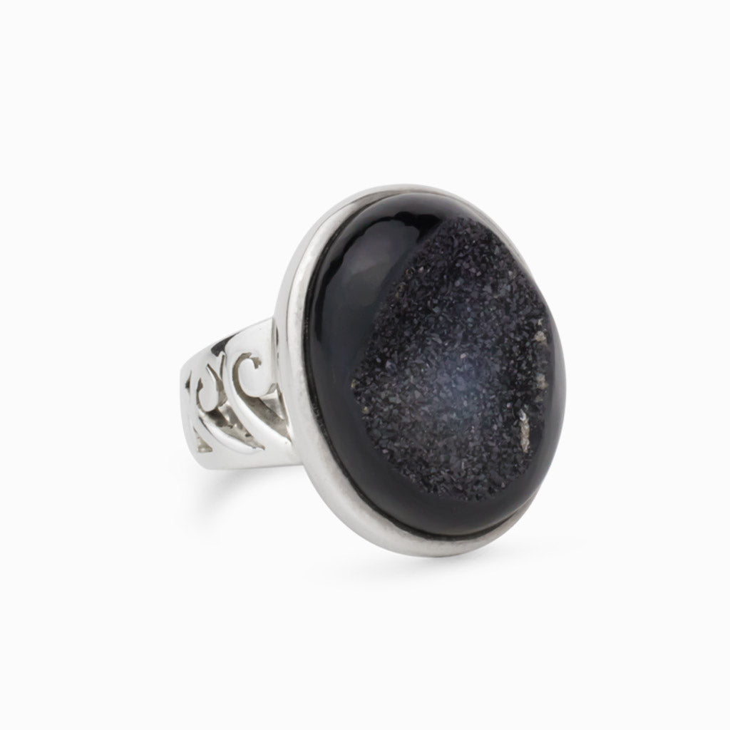 Black Onyx Druzy Ring