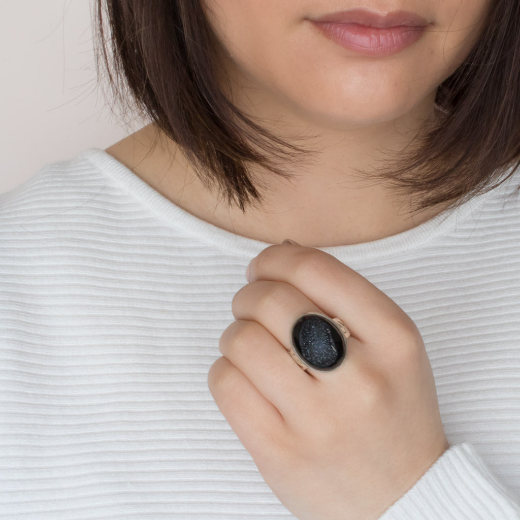 Black Onyx Druzy Ring