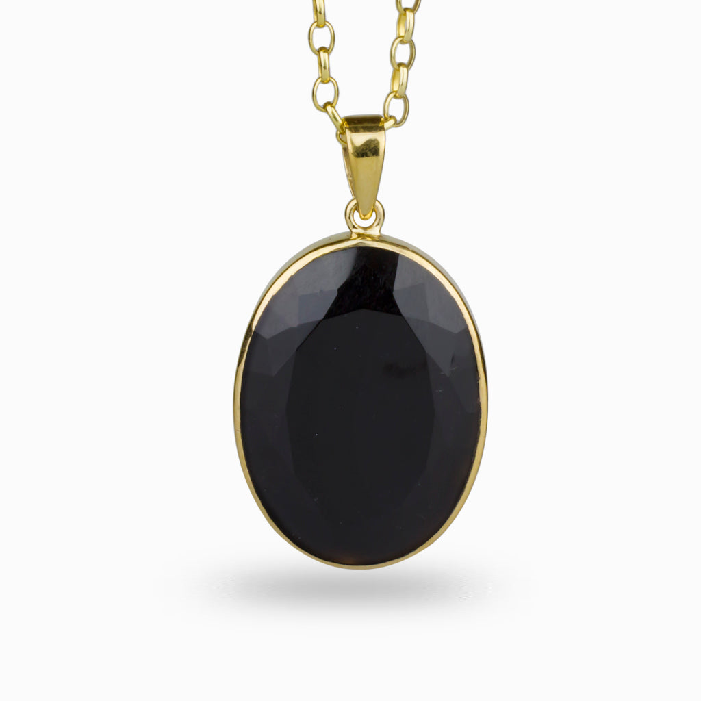 Black Onyx faceted oval bezel Necklace