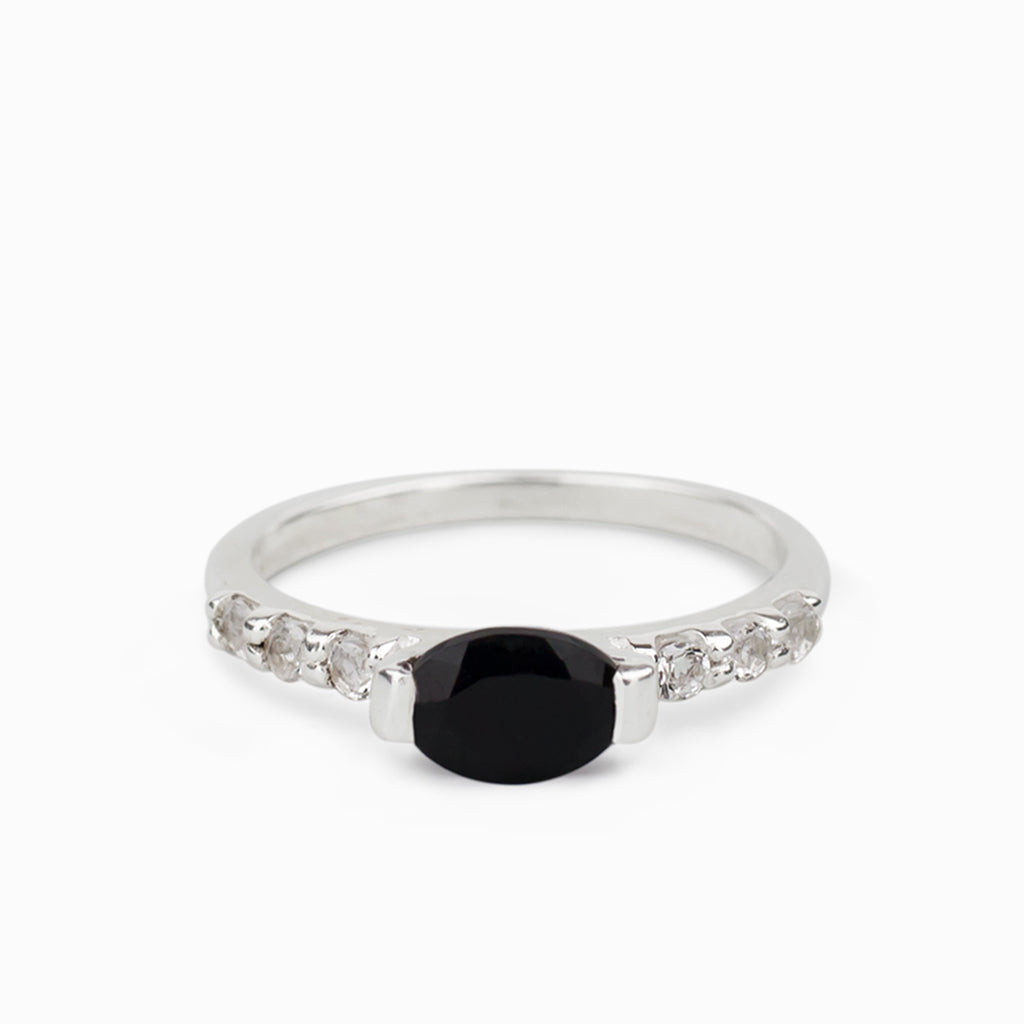 Bridal design Black Onyx and White Topaz Ring