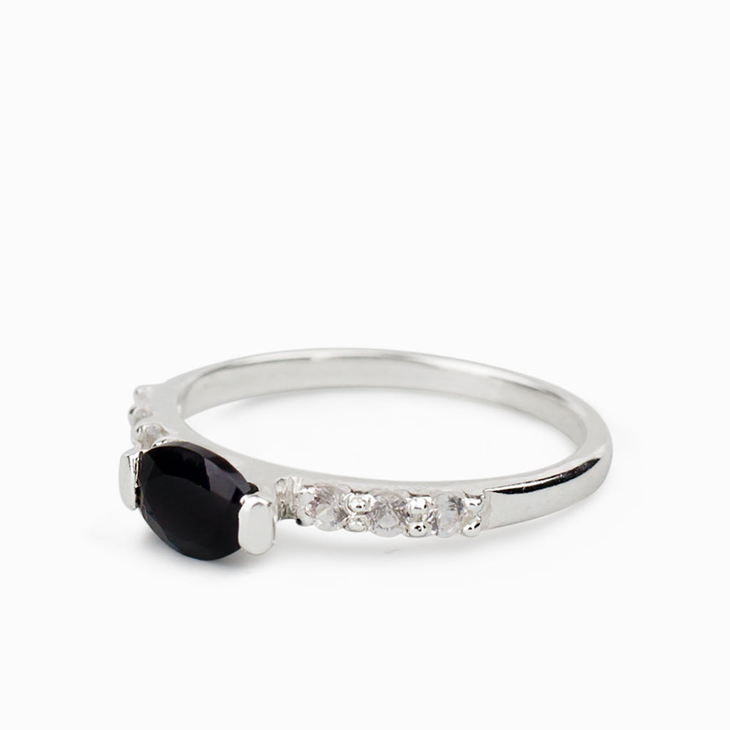 Black Onyx and White Topaz Ring