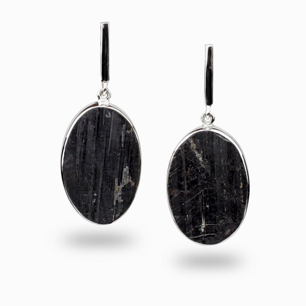 Black Tourmaline Stud Drop Earrings
