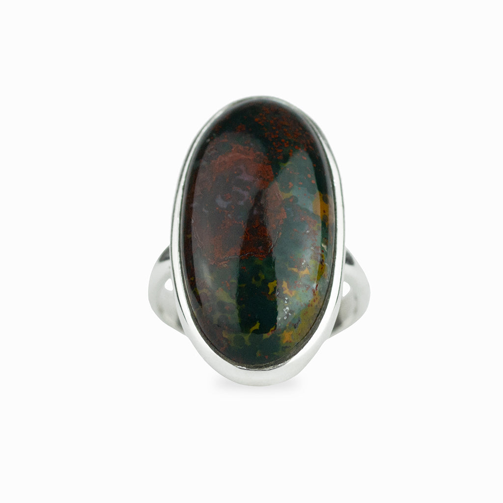 Bloodstone oval cabochon ring