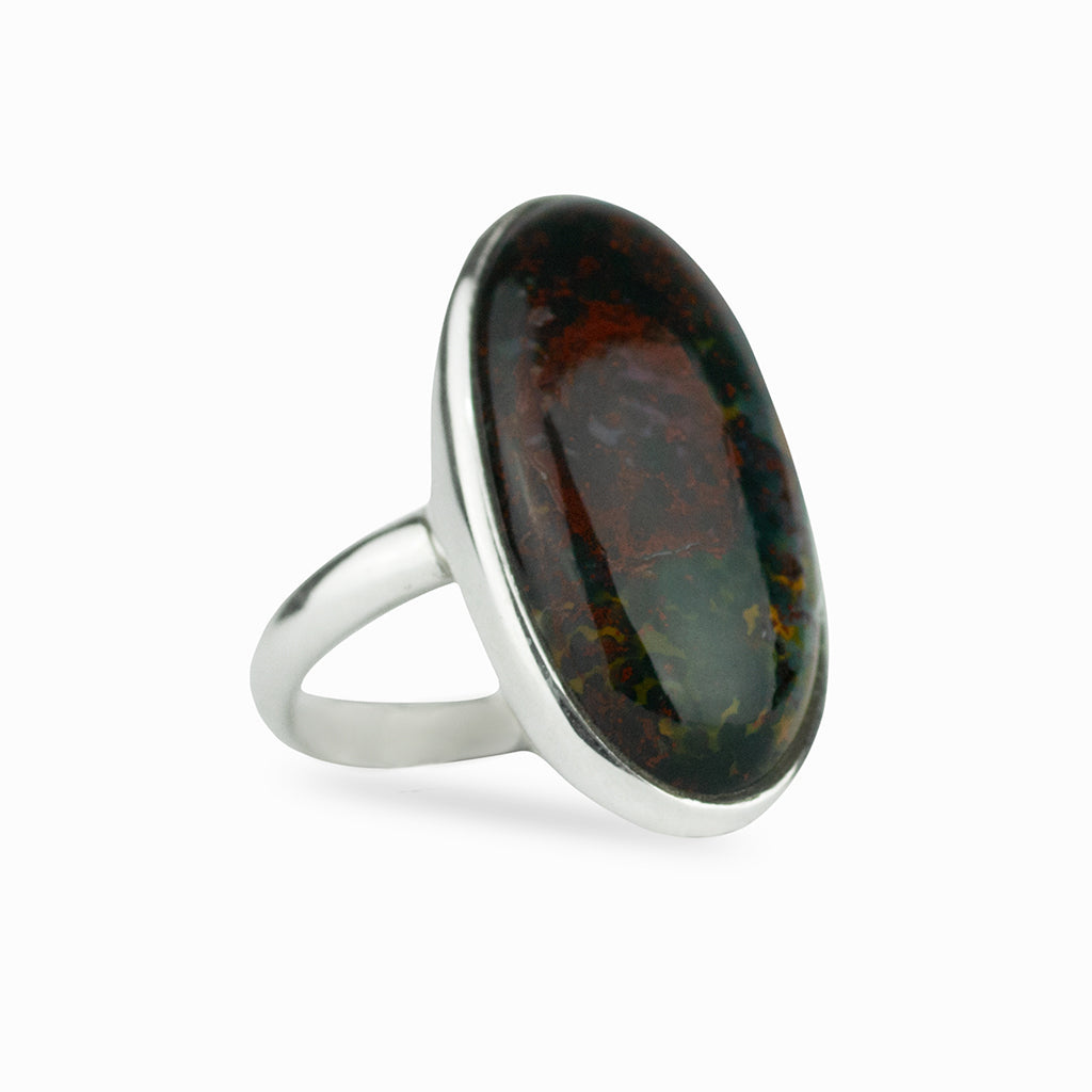 Bloodstone oval cabochon ring