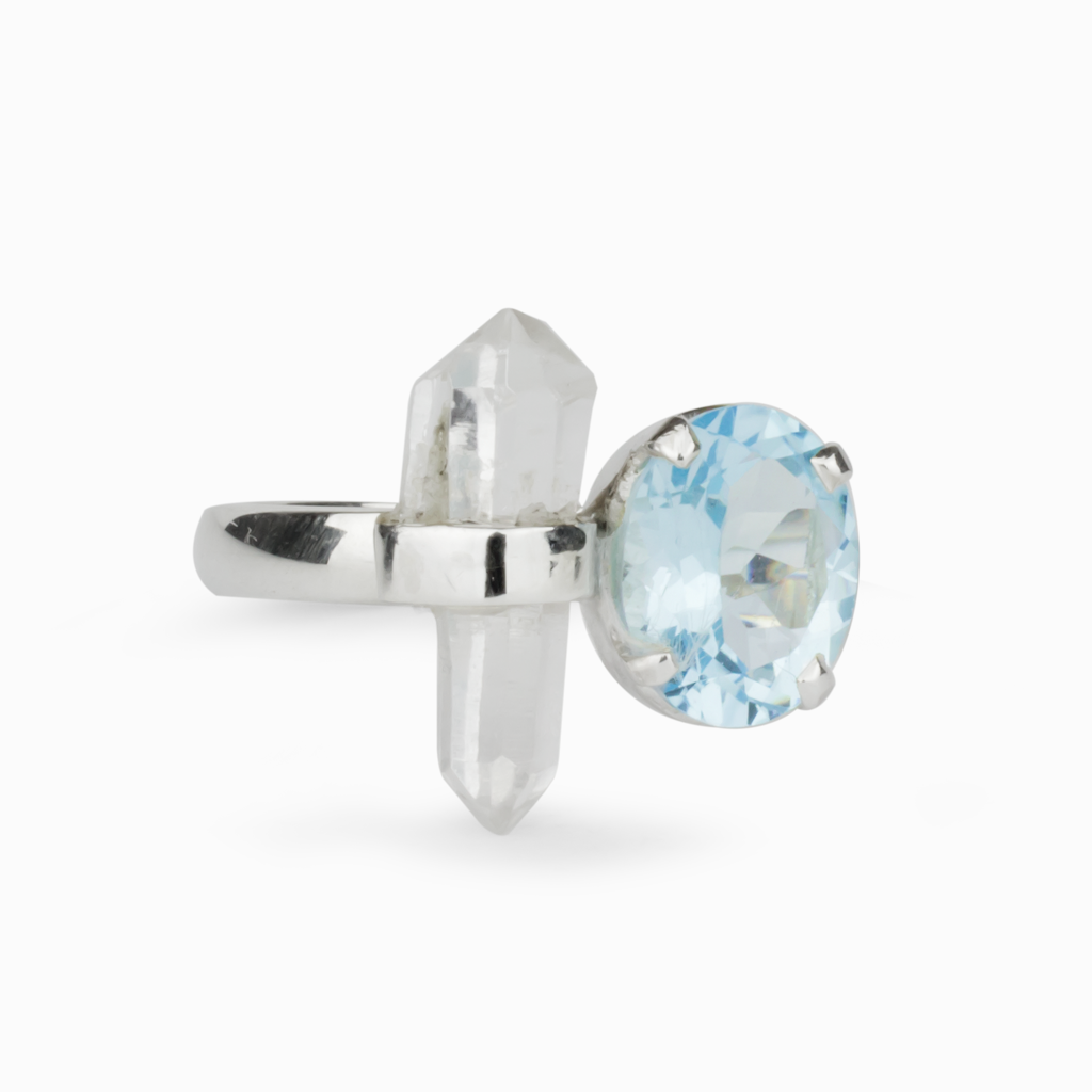Blue Topaz & Clear Quartz Ring