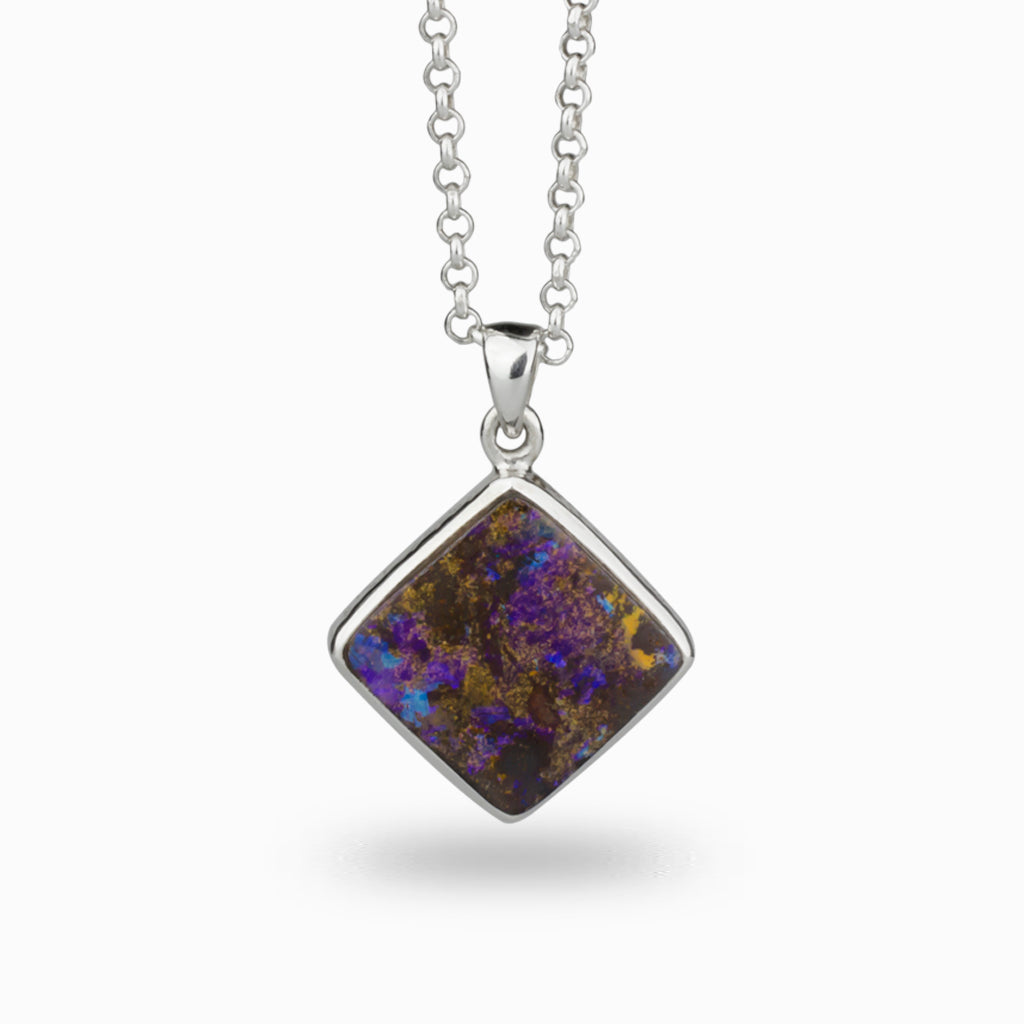 Diamond shape Boulder Opal Necklace