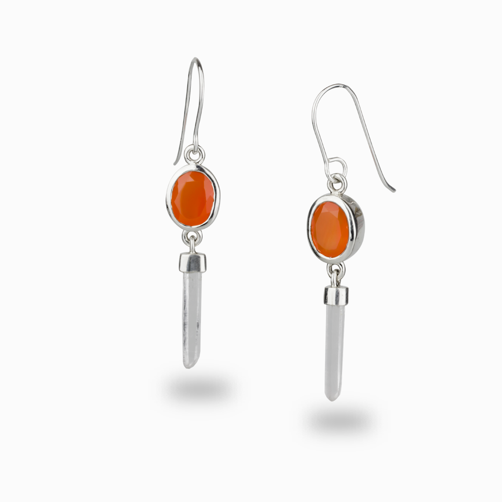 Carnelian & Clear Quartz Drop Earrings