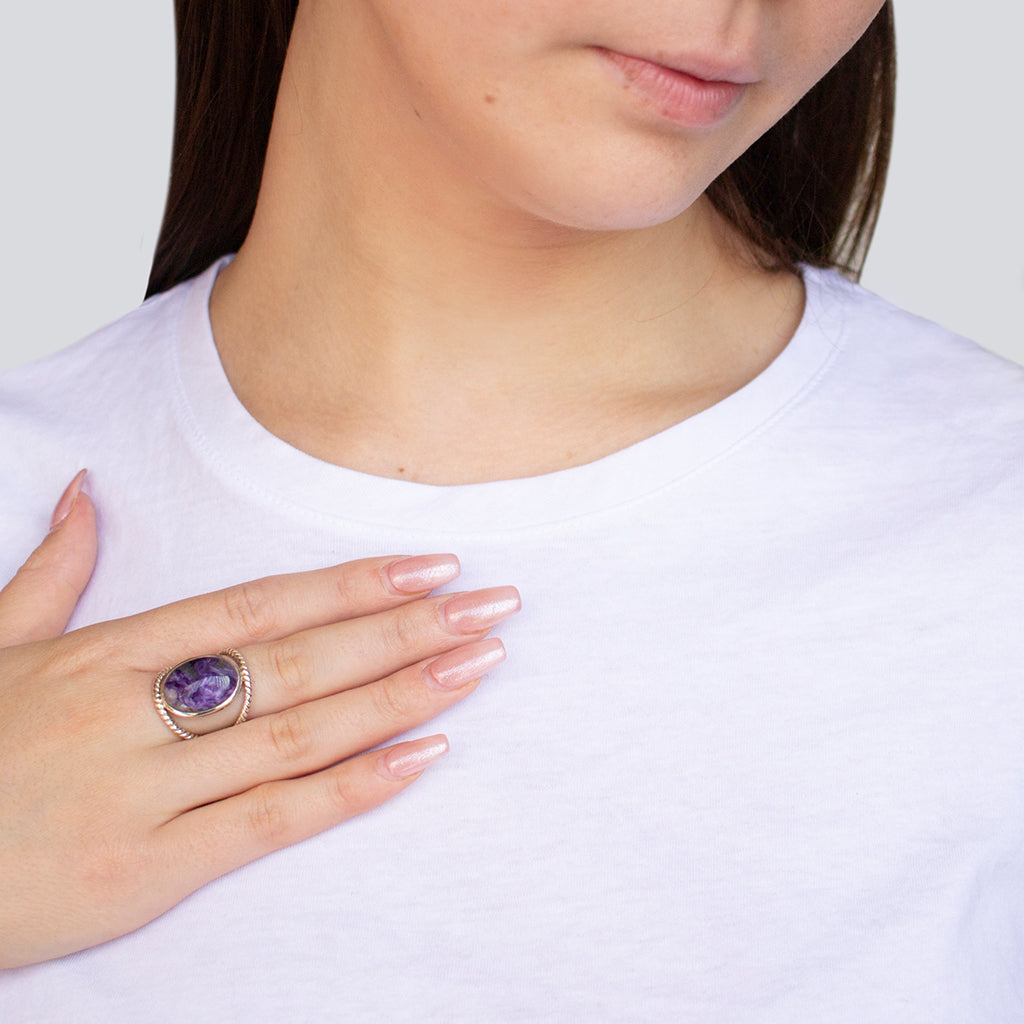 Oval shape, Rope Open Band Charoite Ring