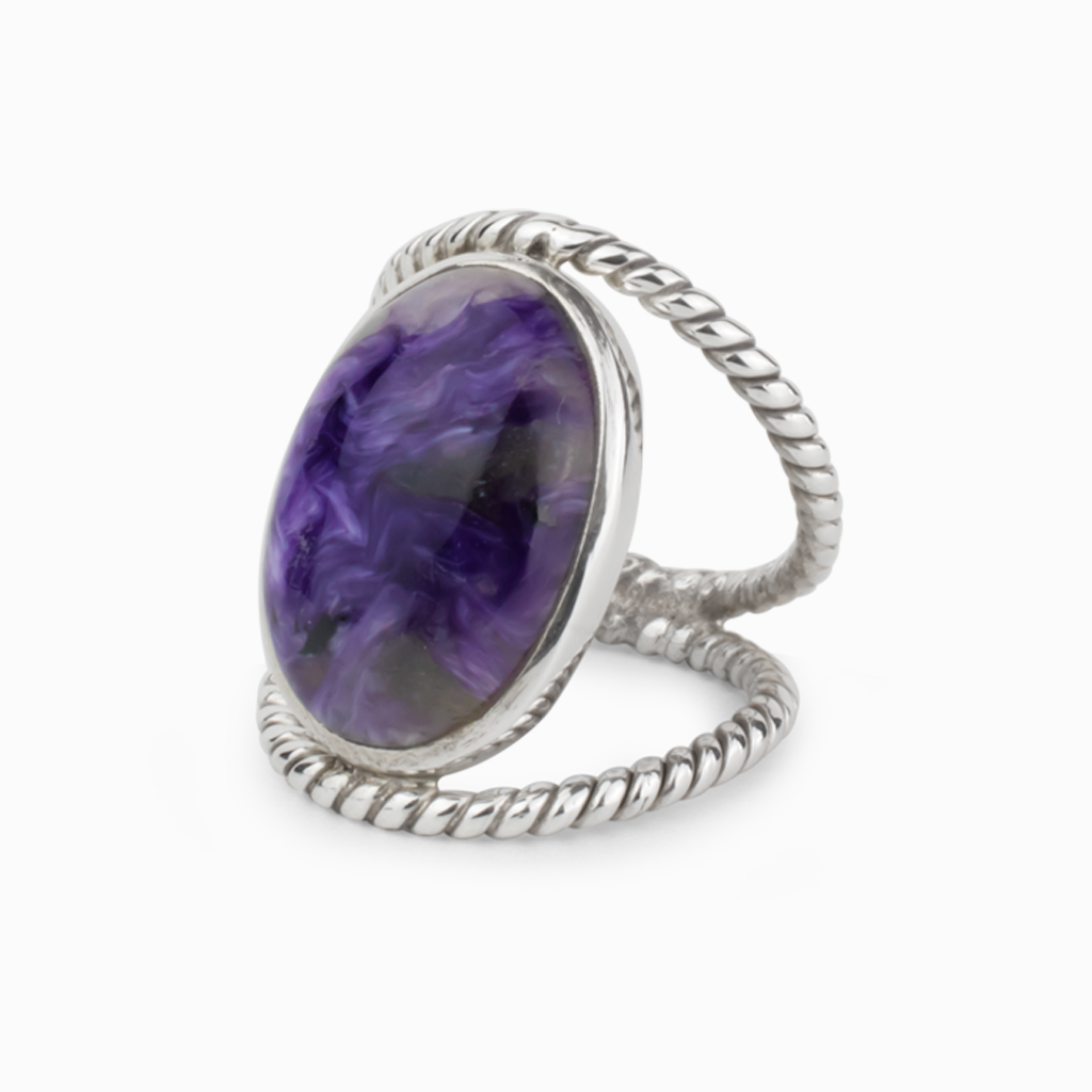 Oval shape, Rope Open Band Charoite Ring