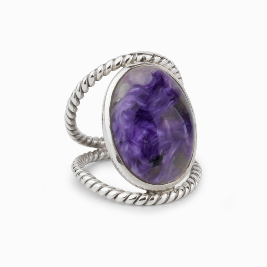 Oval shape, Rope Open Band Charoite Ring