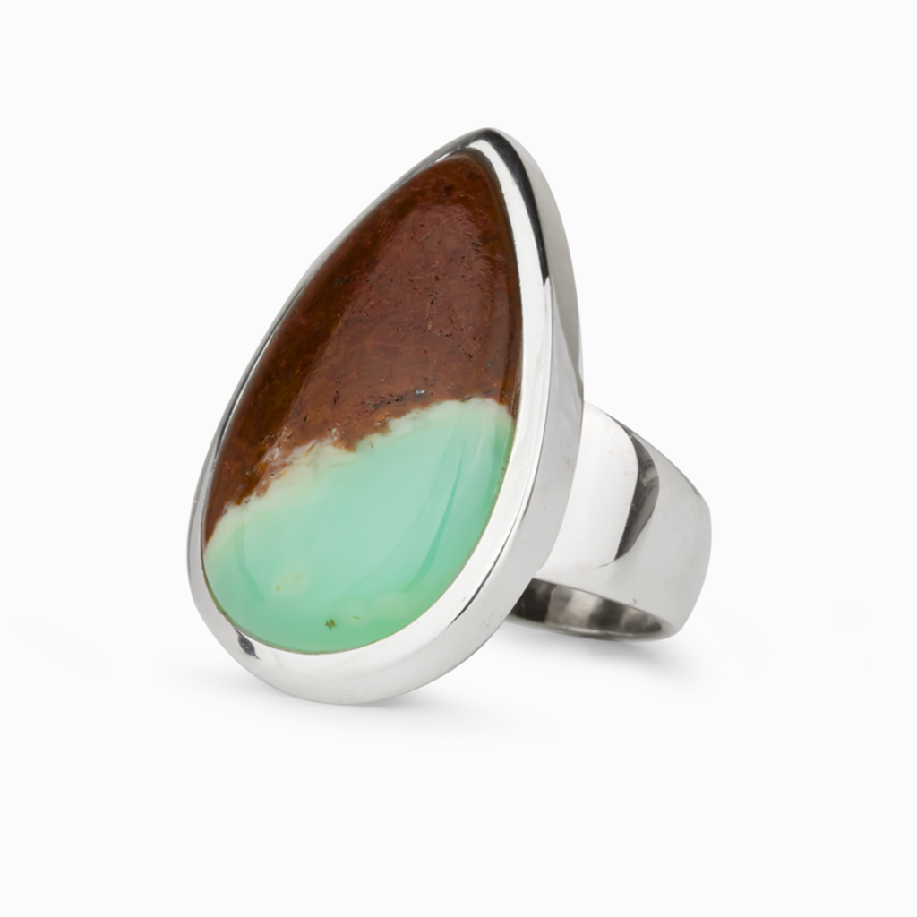Chrysoprase in Matrix Teardrop Ring