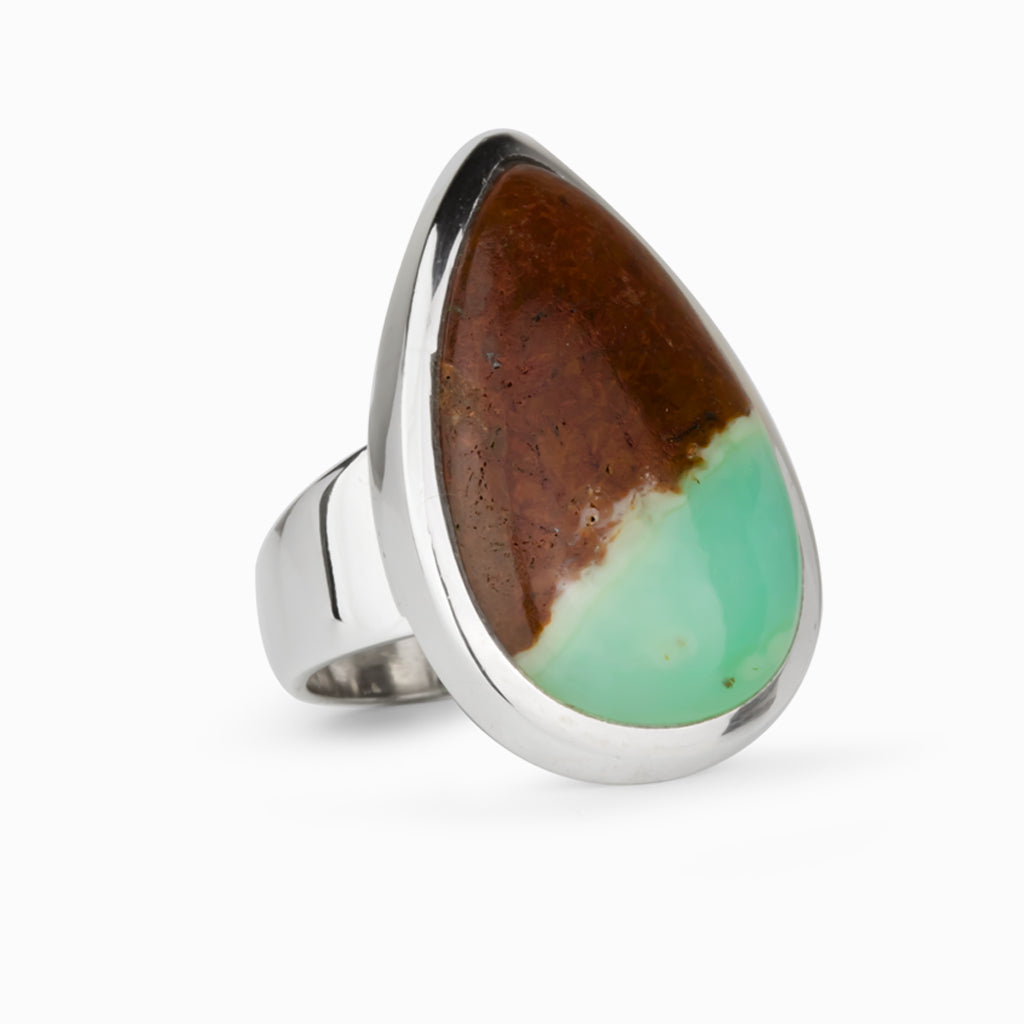 Chrysoprase in Matrix Teardrop Ring