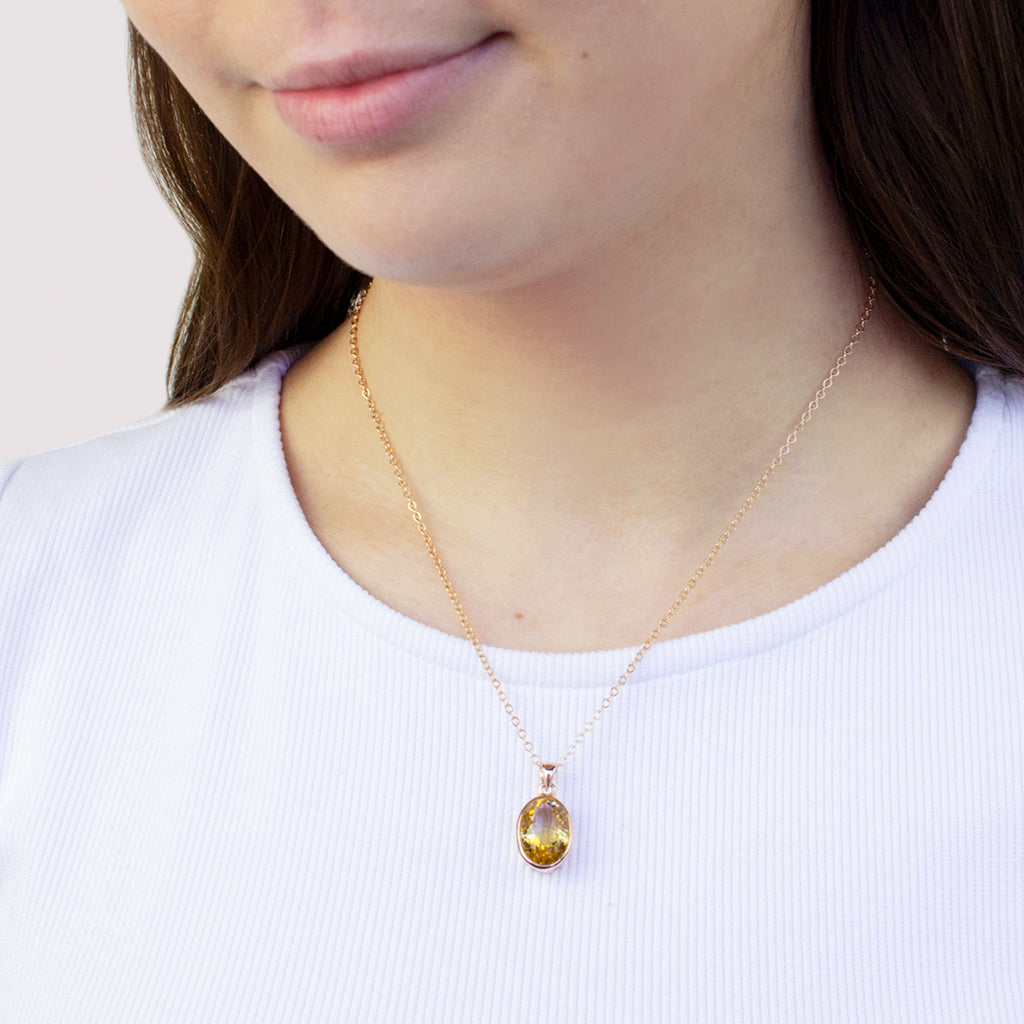 Oval Faceted Citrine Necklace in Rose Gold Vermeil