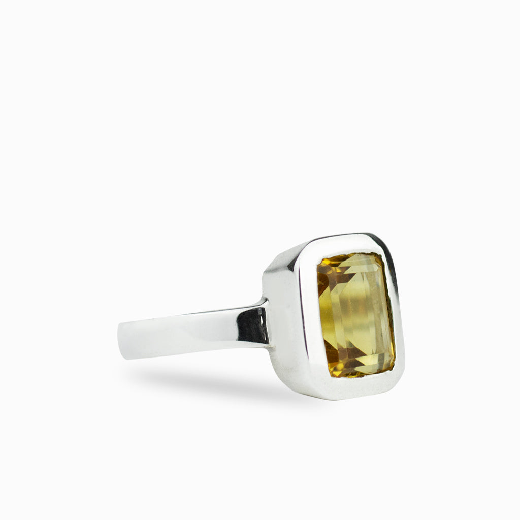 rectangular faceted citrine ring
