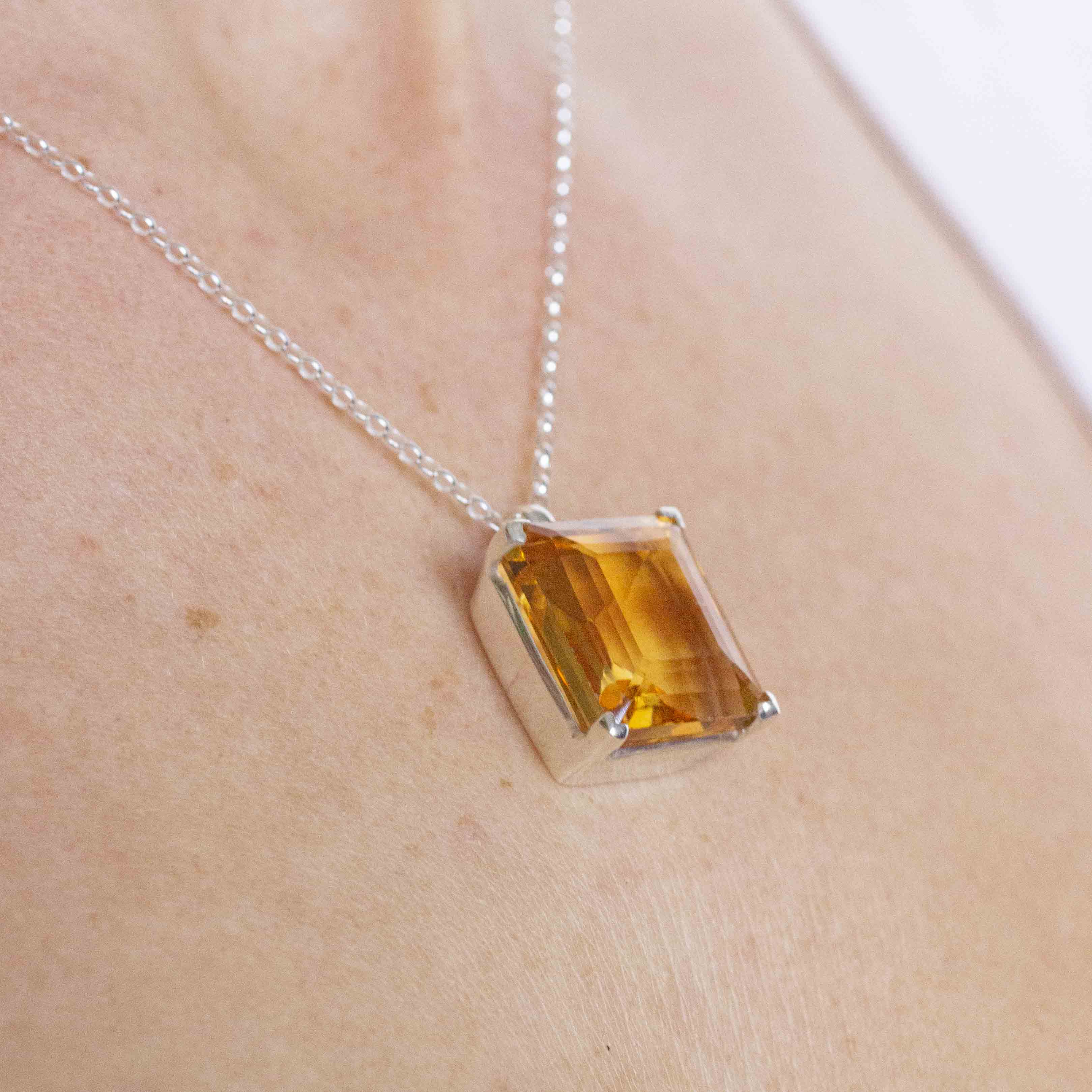 citrine yellow faceted necklace natural crystal