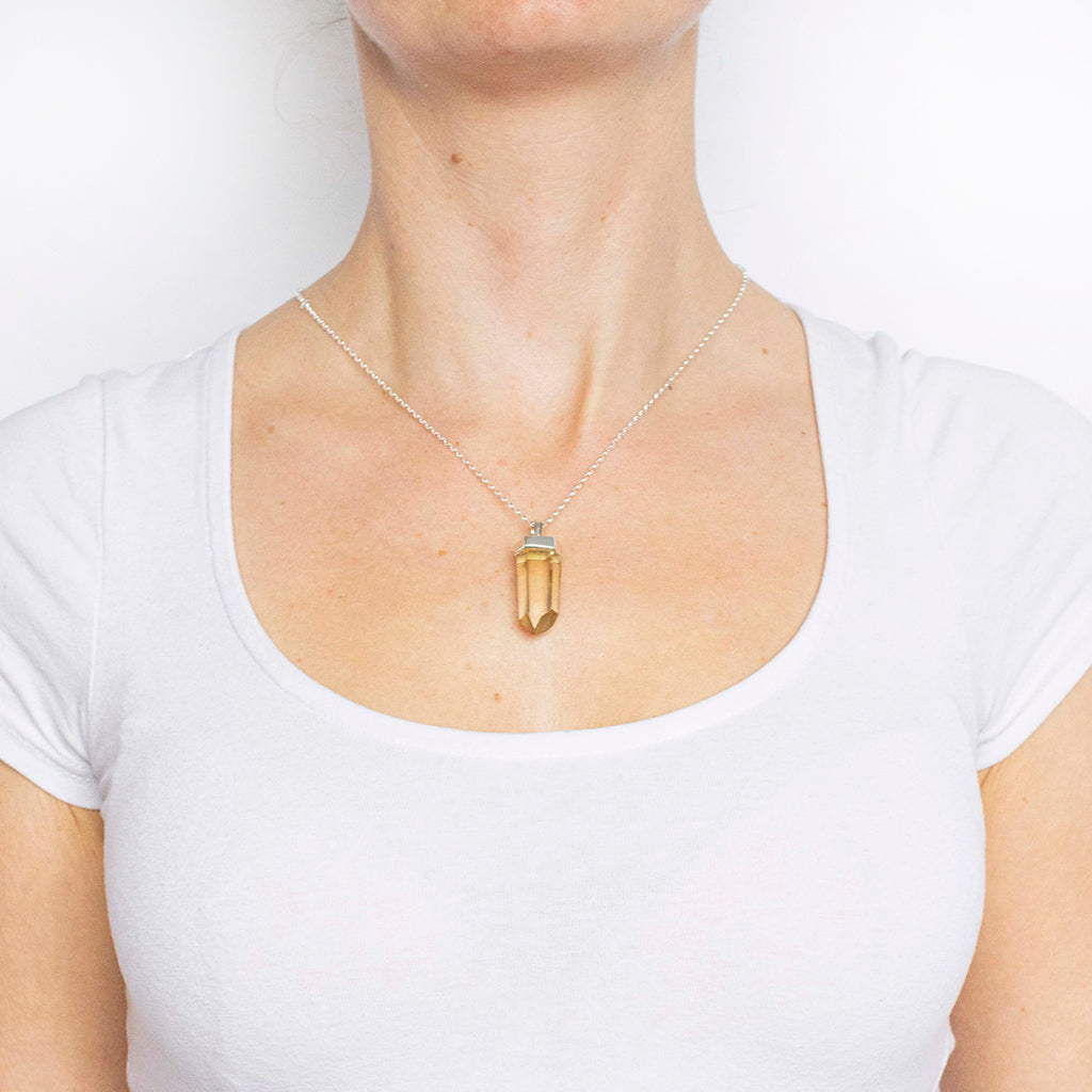 citrine point natural necklace yellow crystal