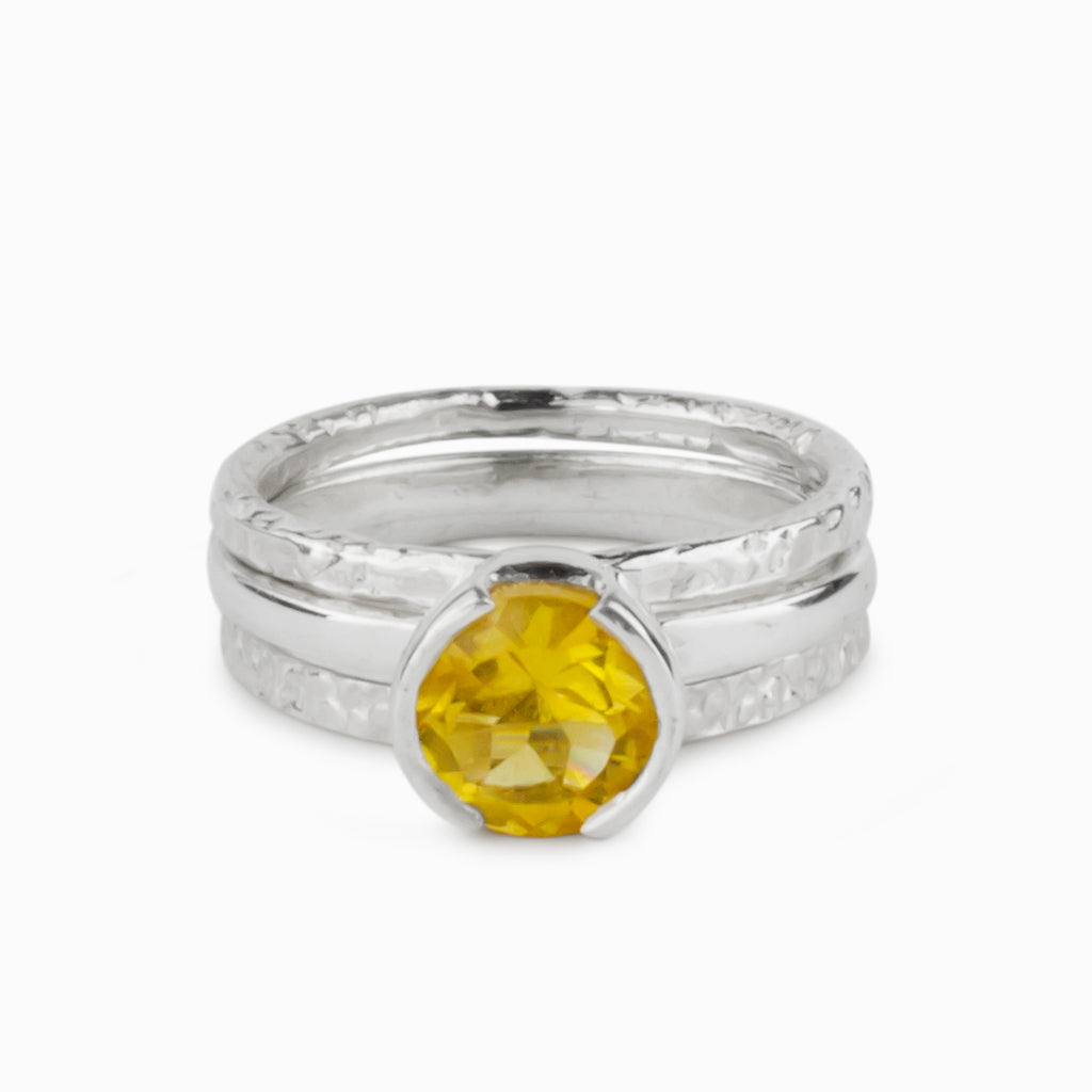 3 band round shape Citrine Ring
