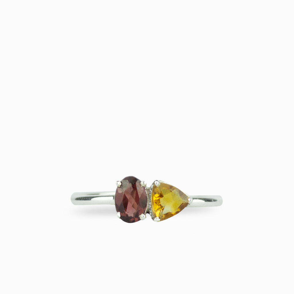 Citrine and Garnet faceted ring