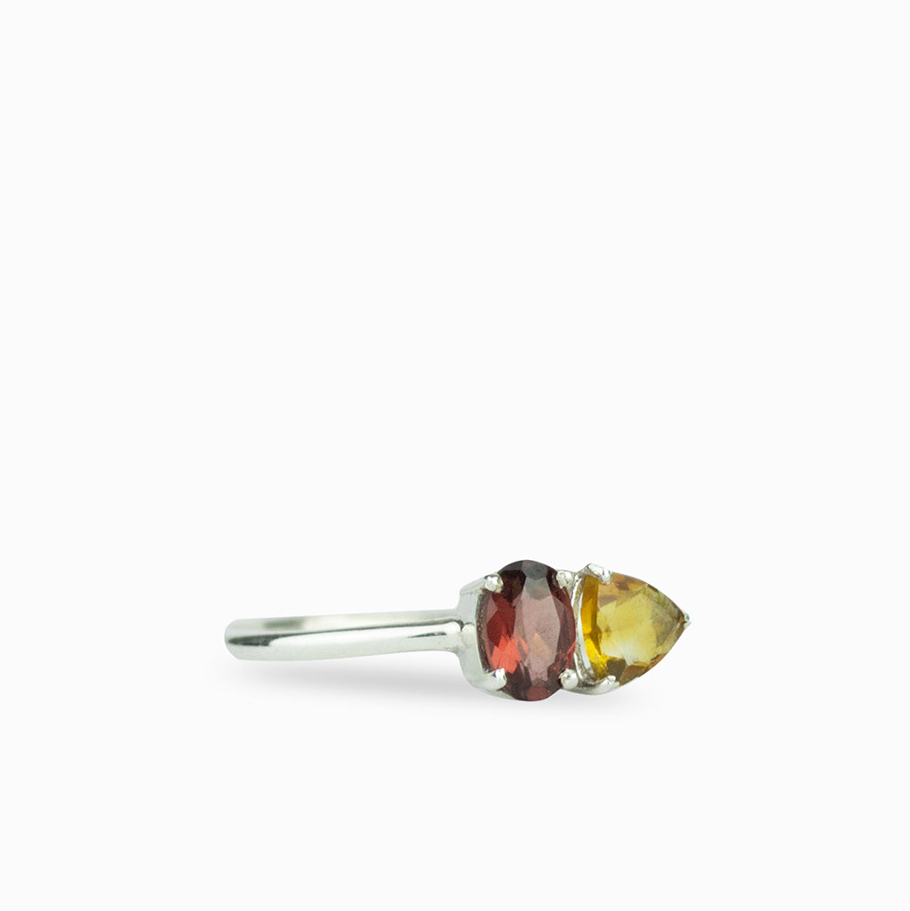 Citrine and Garnet faceted ring