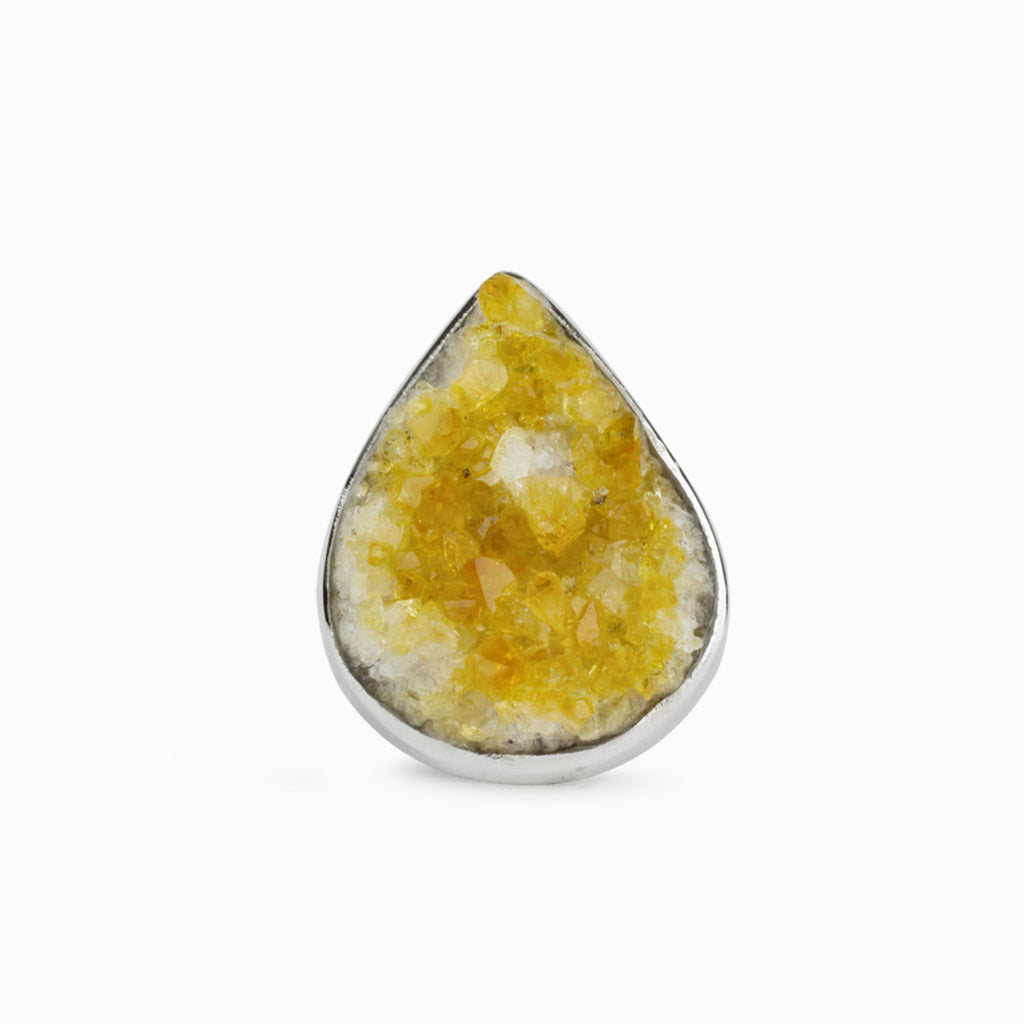 Teardrop shaped Citrine Druzy Ring