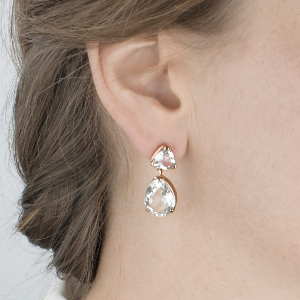 Clear Quartz Stud Drop Earrings