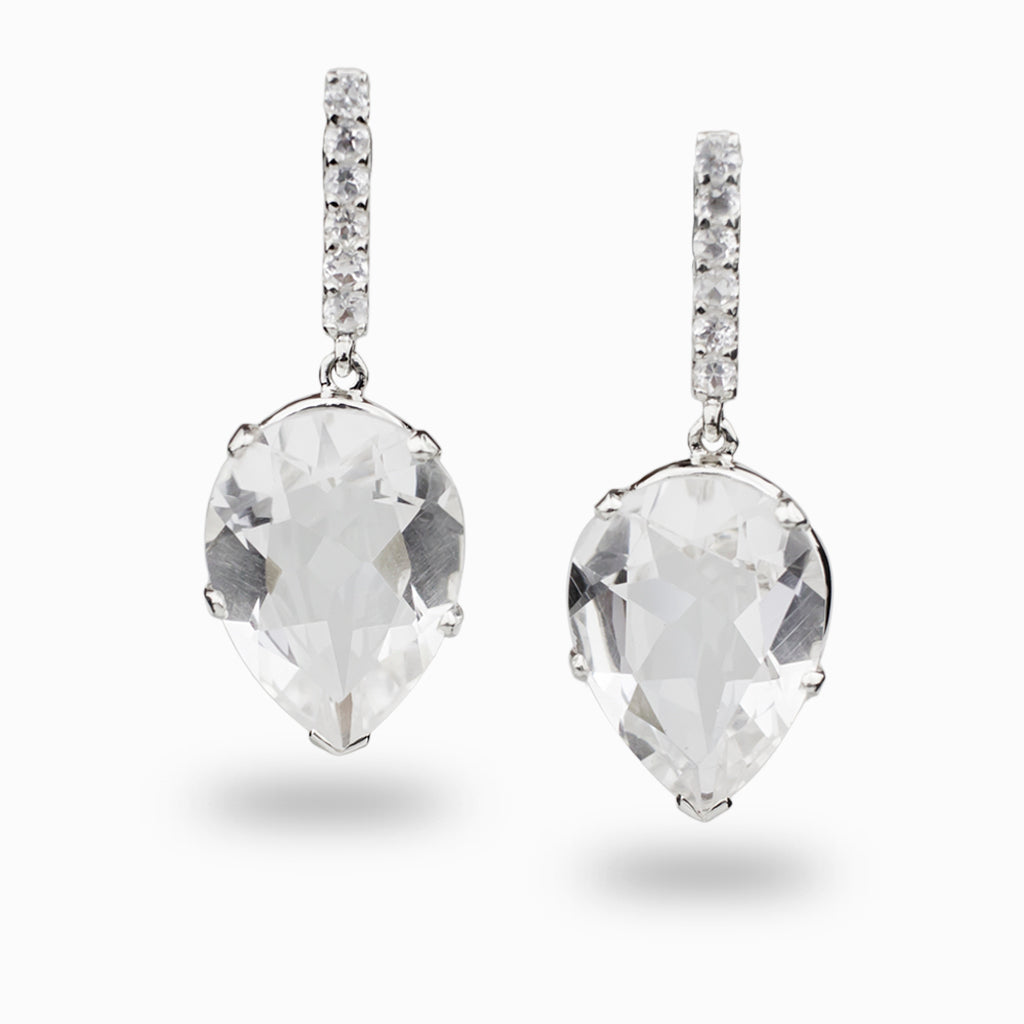 Clear Quartz & White Topaz Stud Drop Earrings