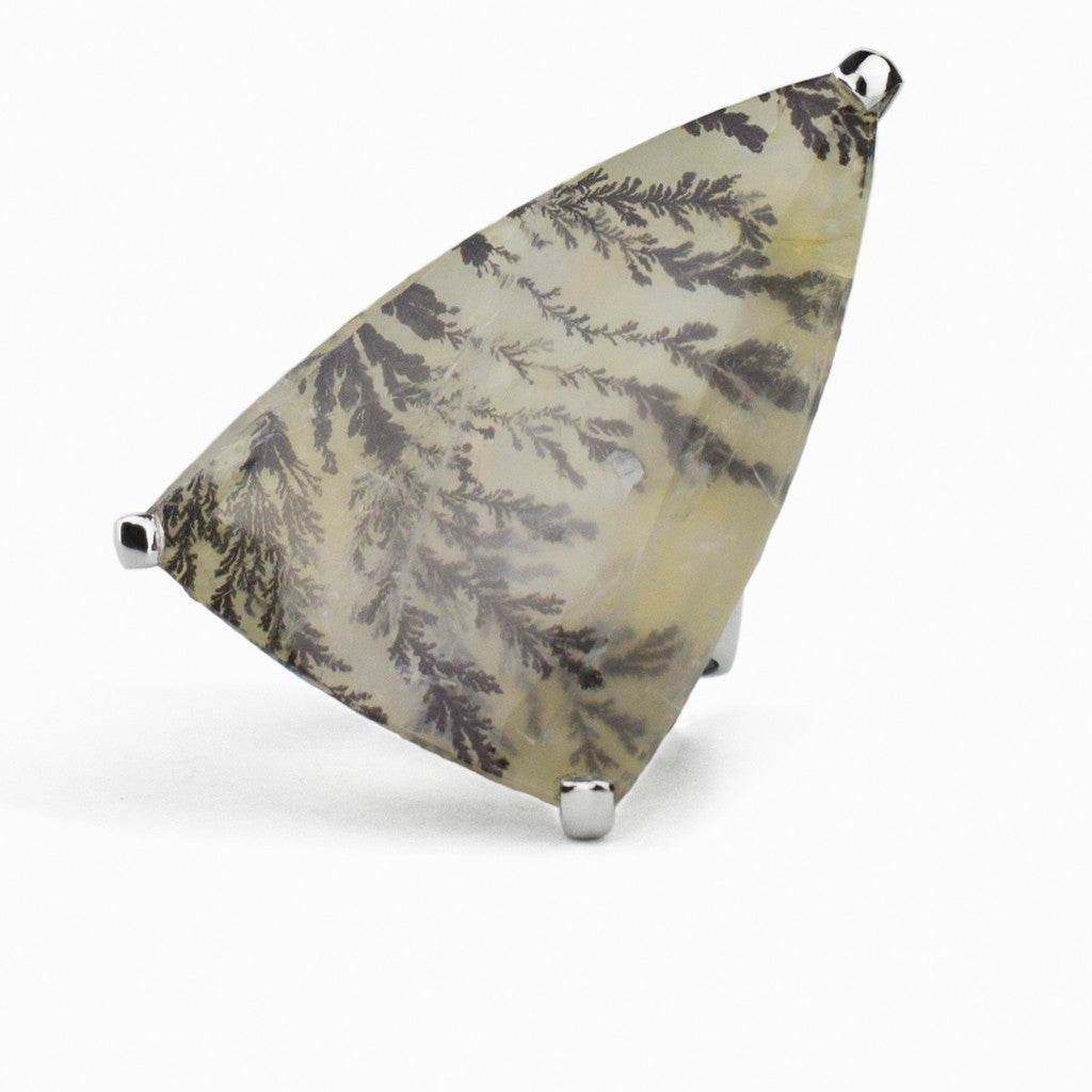 Triangle shaped Dendritic Quartz Ring