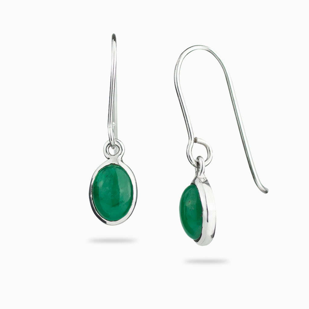 Oval Emerald cab hook drop earrings