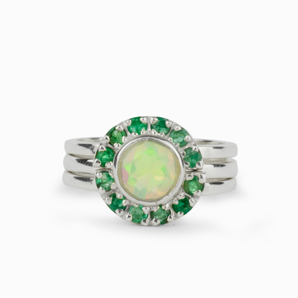 3 Band Emerald & Opal Ring