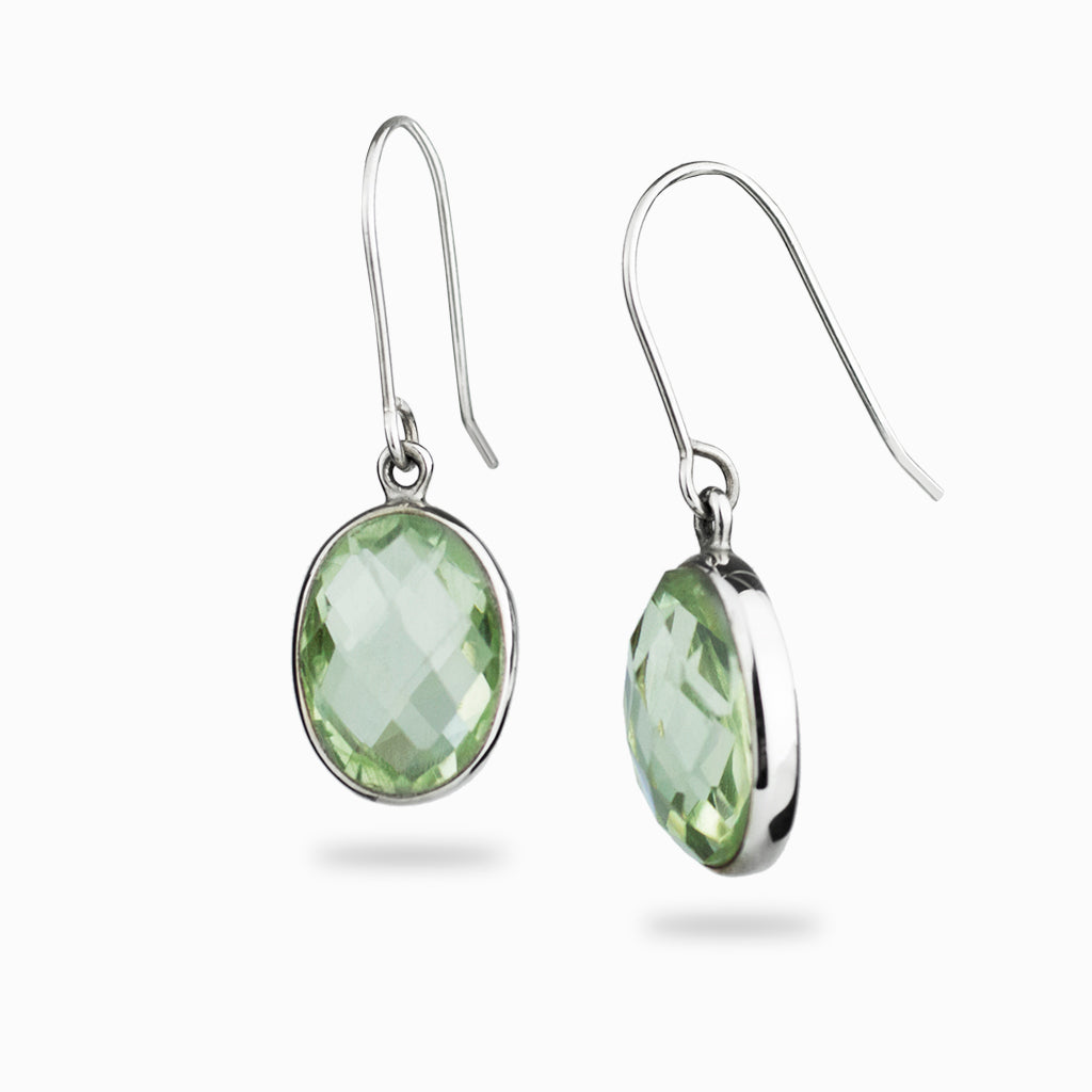 Oval Faceted Green Quartz drop earrings