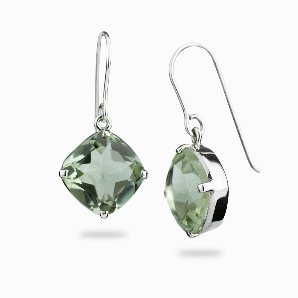 Square Faceted Green Quartz hook drop earrings