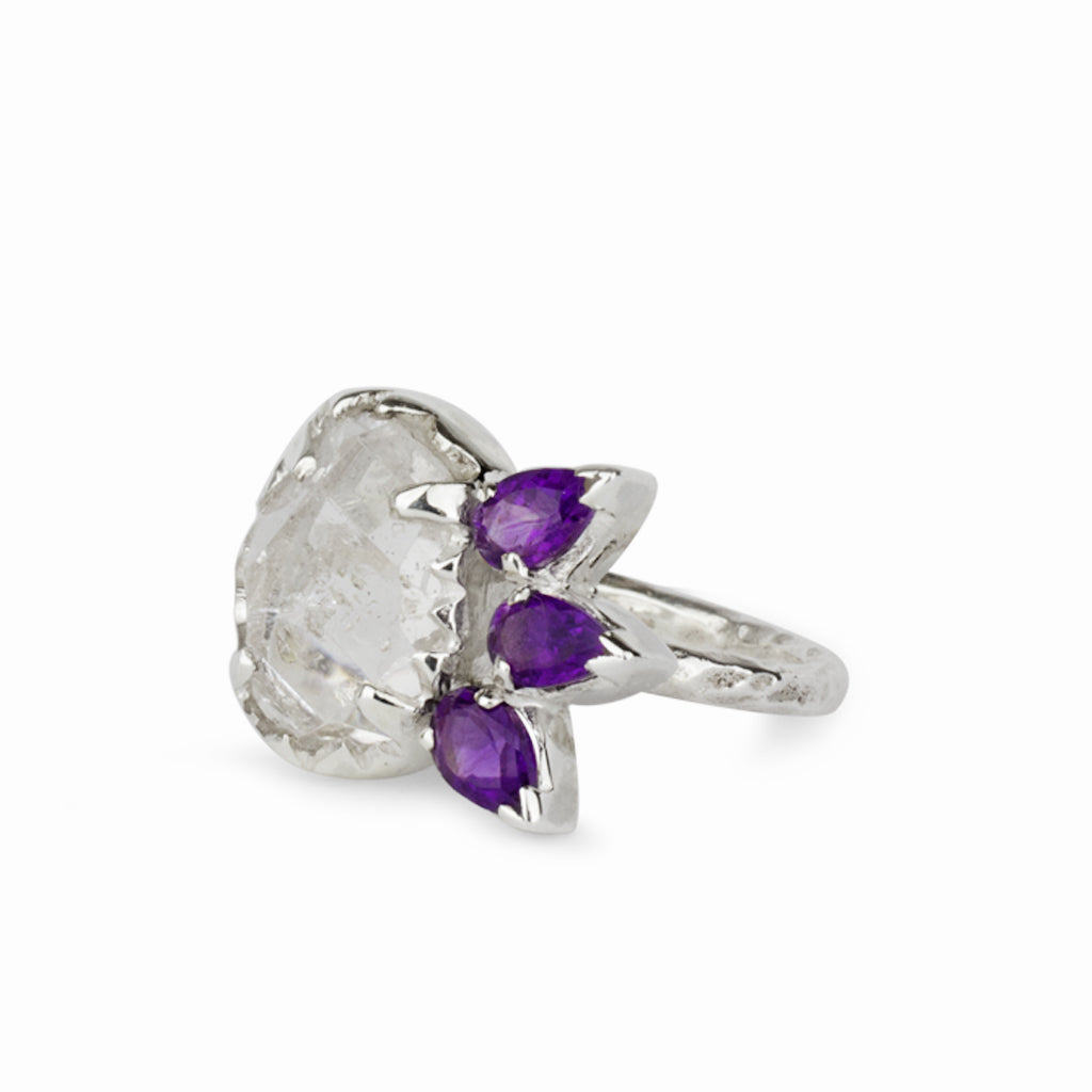 Amethyst & Herkimer Diamond Ring