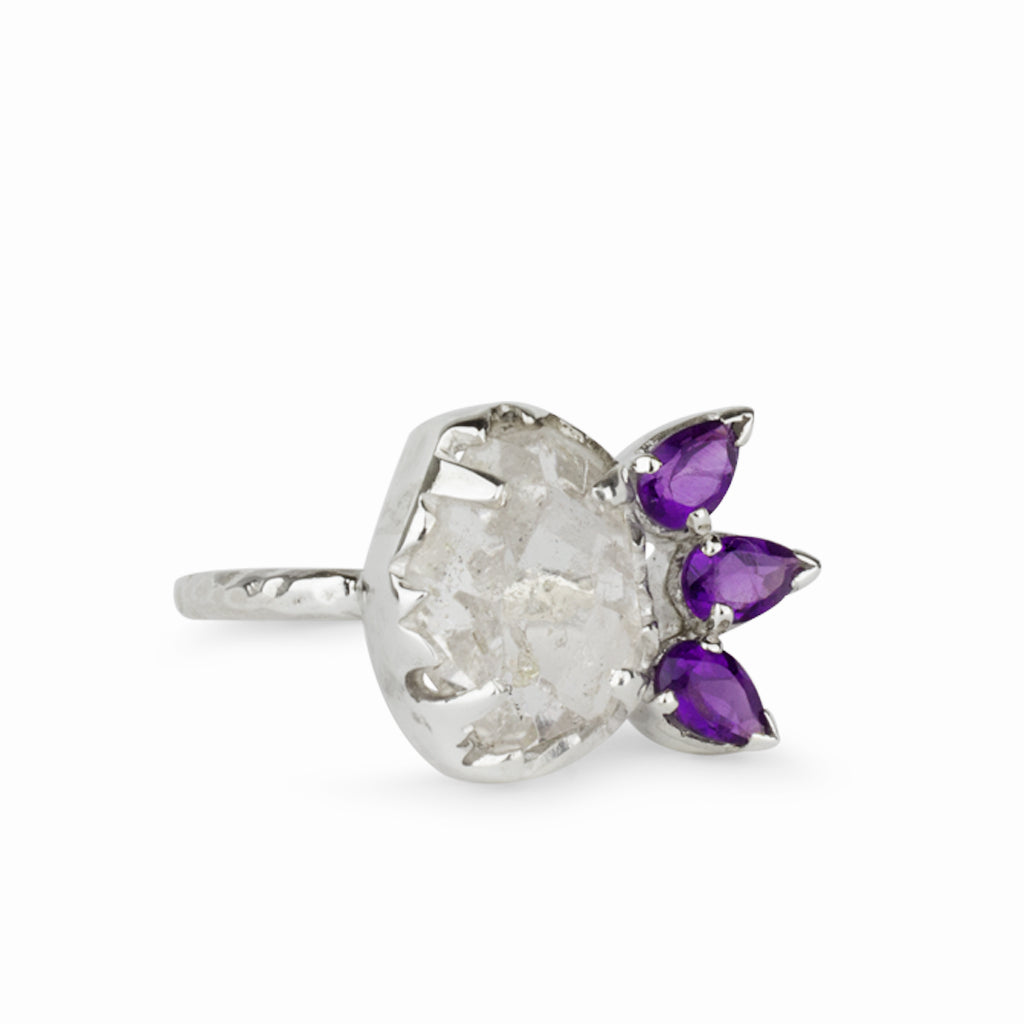 Amethyst & Herkimer Diamond Ring