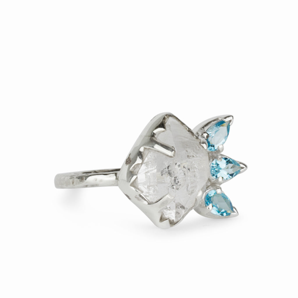 Blue Topaz & Herkimer Diamond Ring
