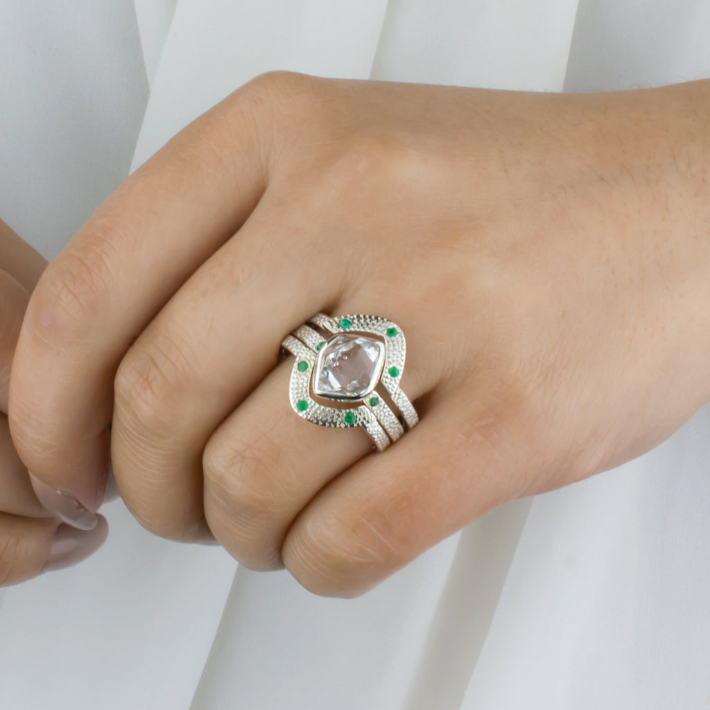 Herkimer Diamond & Emerald Ring