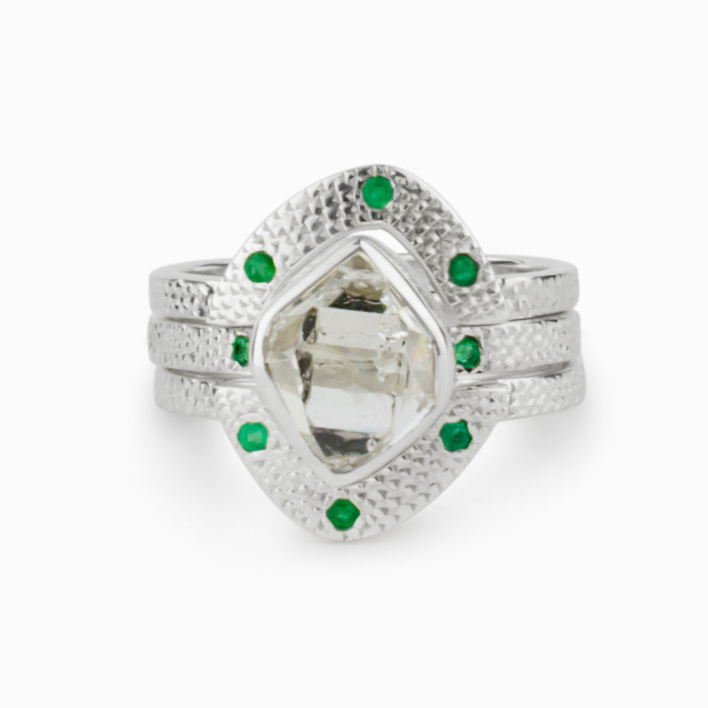 Herkimer Diamond & Emerald Ring