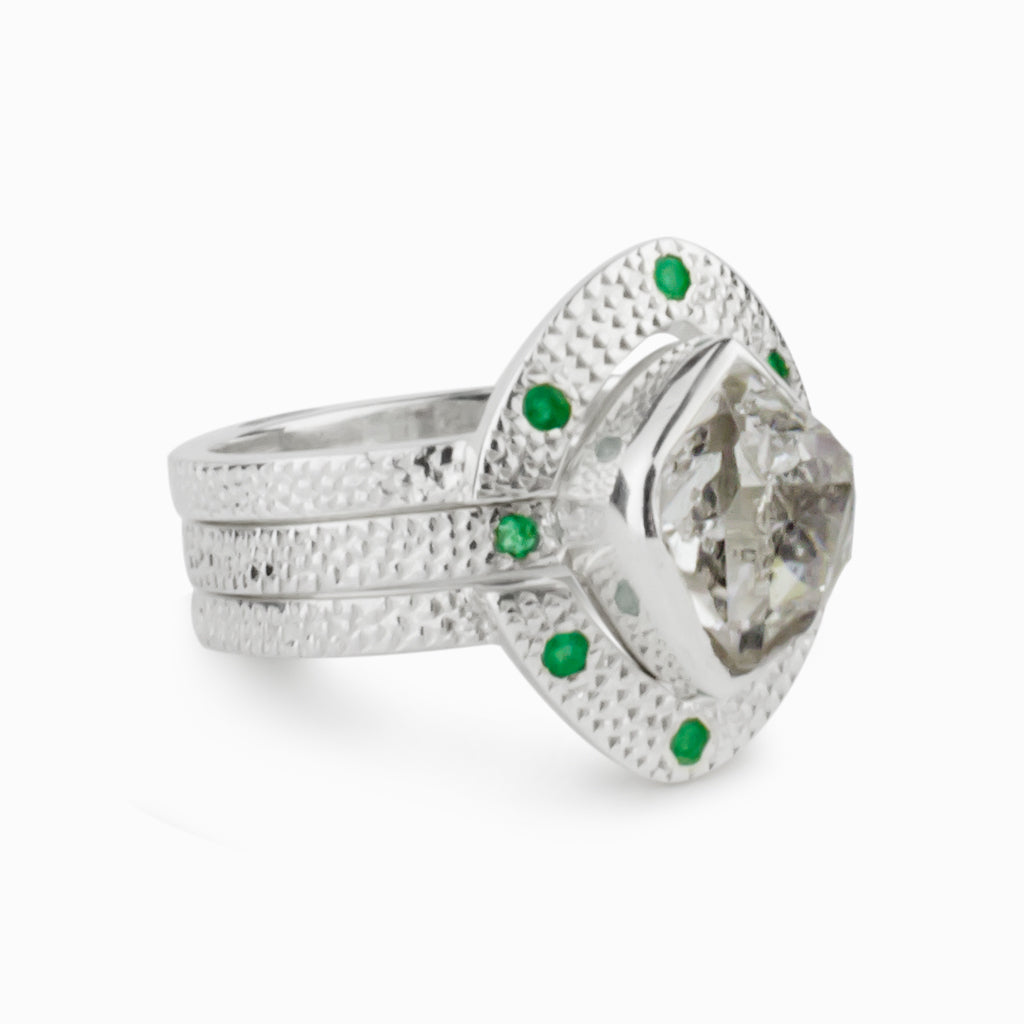 Herkimer Diamond & Emerald Ring