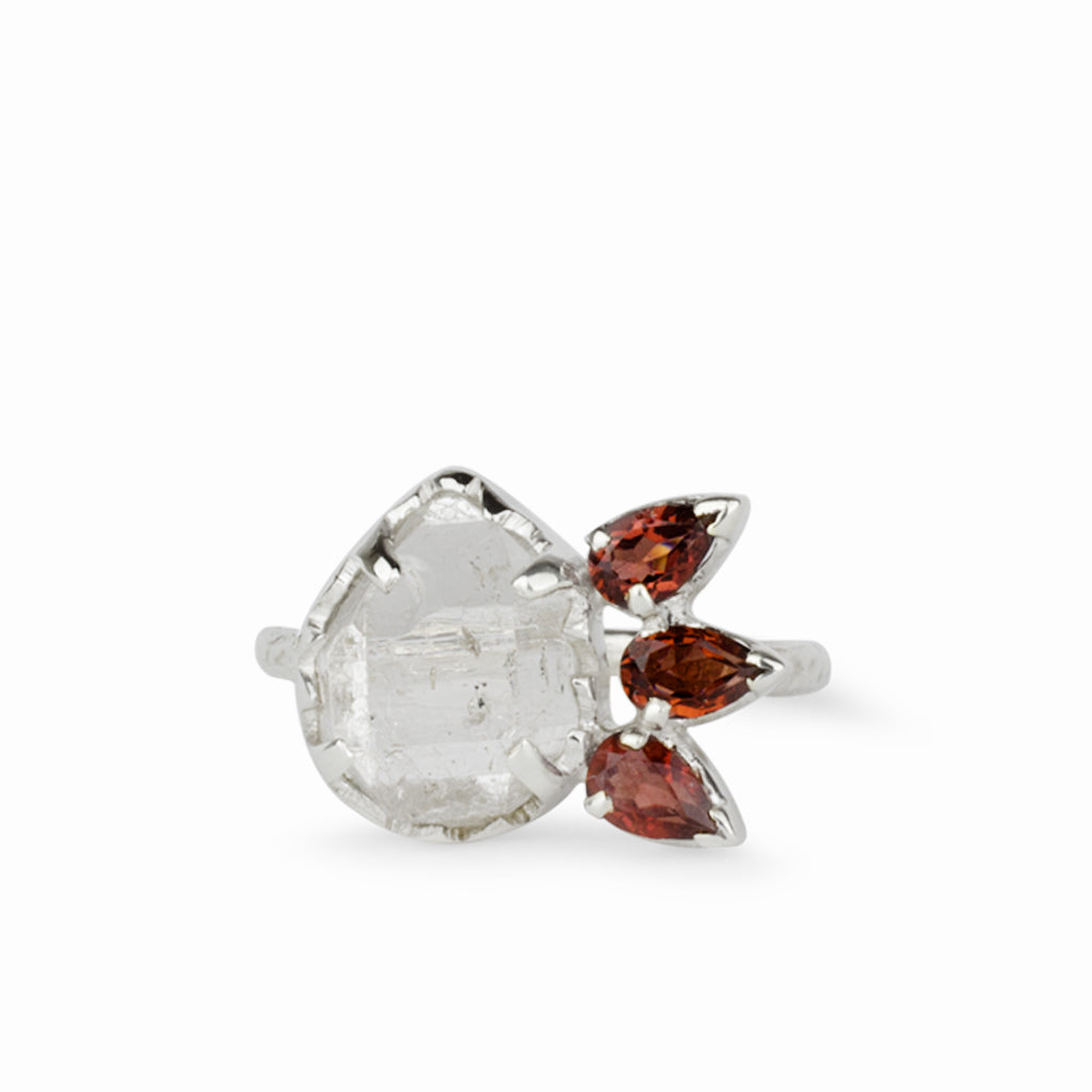 Garnet & Herkimer Diamond Ring