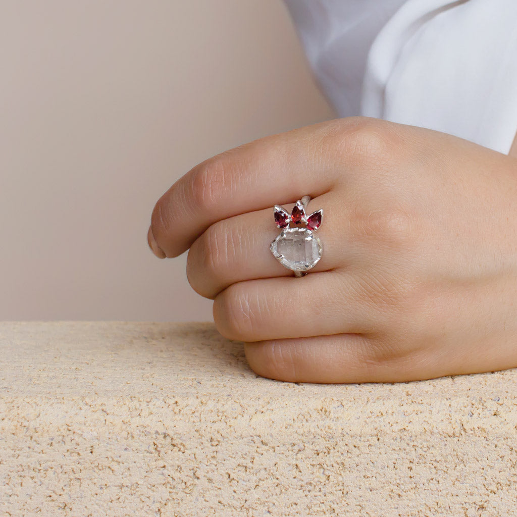 Garnet & Herkimer Diamond Ring