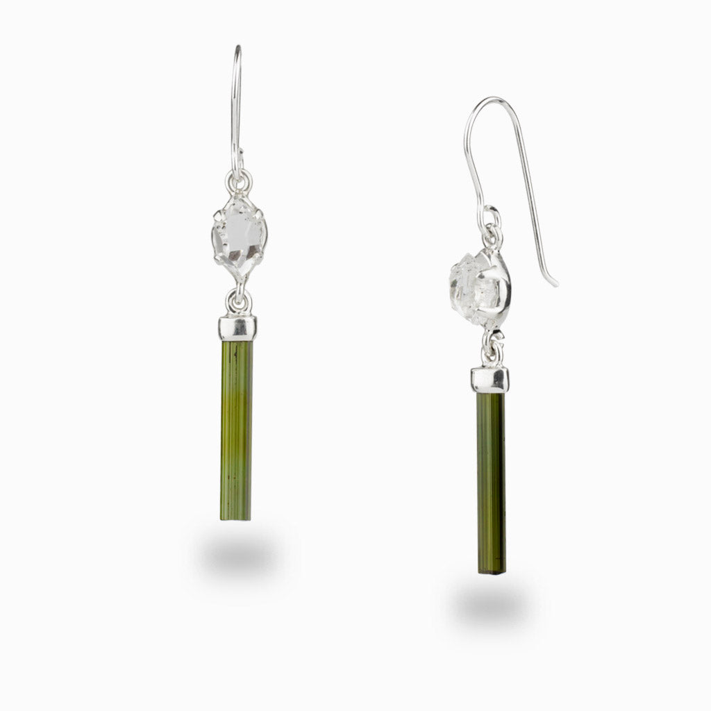 Herkimer Diamond & Green Tourmaline Earrings