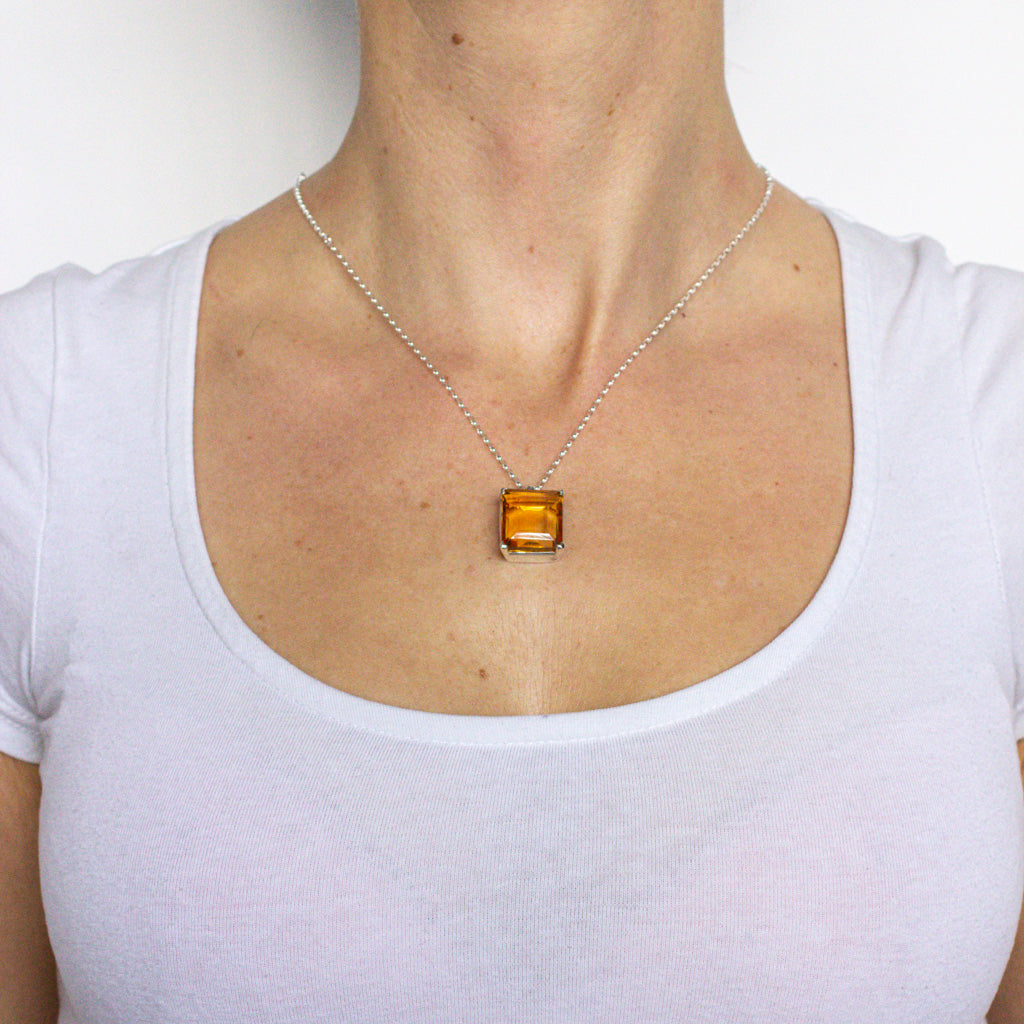 citrine yellow faceted necklace natural crystal